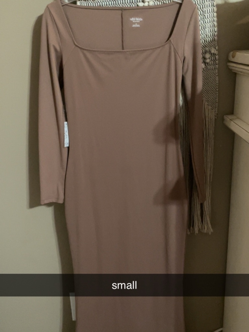 Women's Square Neck Long Sleeve Midi Dress - Taupe